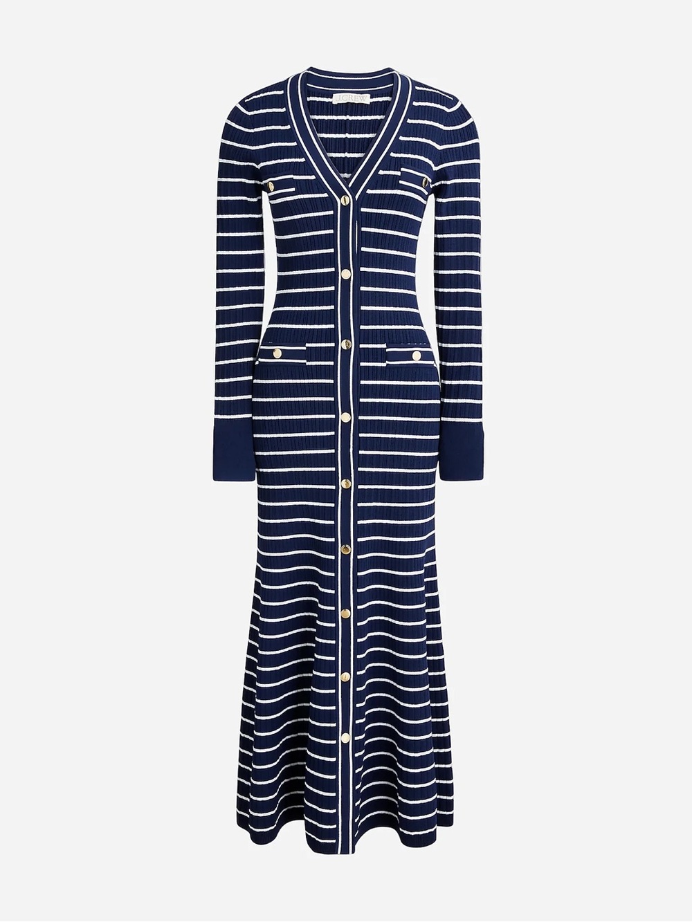 J. Crew Navy and White Striped Button-Front Maxi Dress